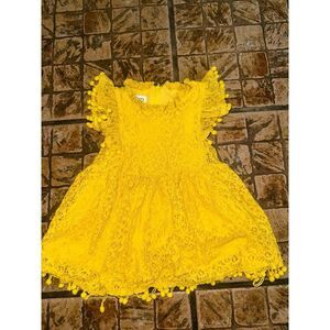 NNJXD Yellow pom Pom and Lace Dress Toddler Girls Size 12-18 month
